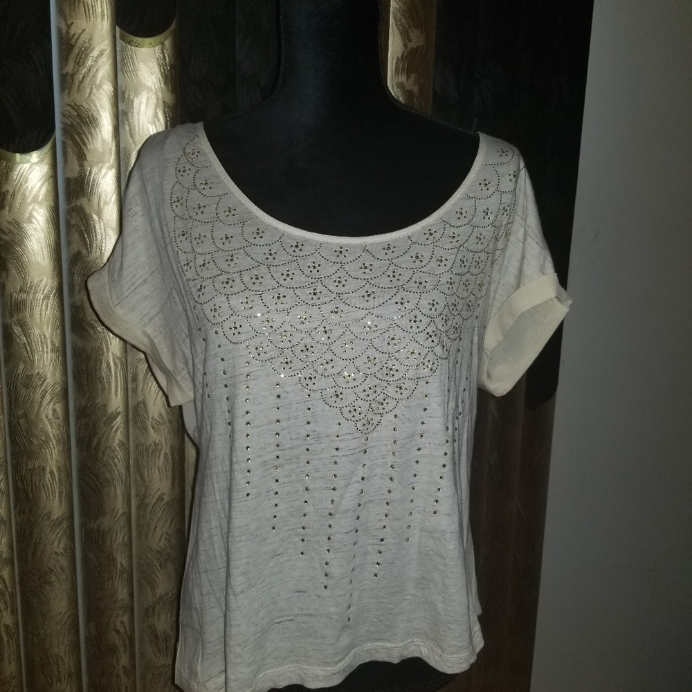 Wet Seal Crew neck Top with rhinestone and cross back